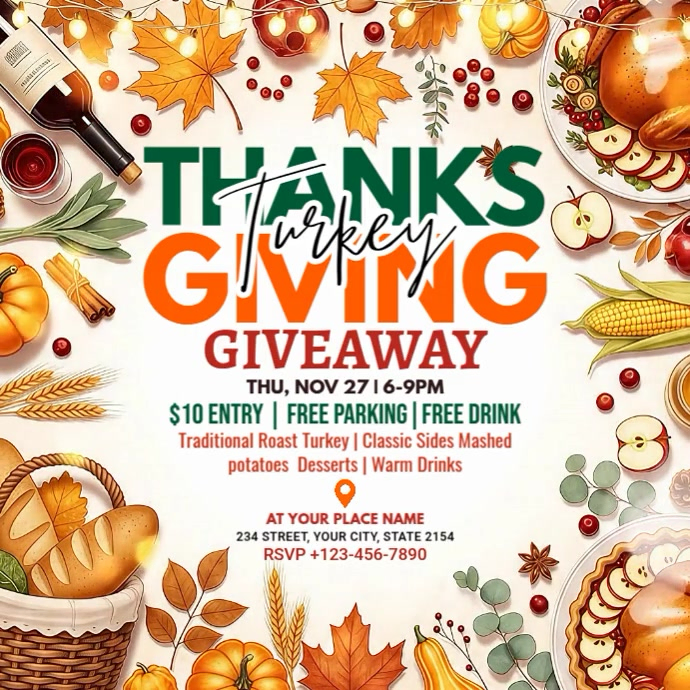 Thanksgiving turkey giveaway Template | PosterMyWall