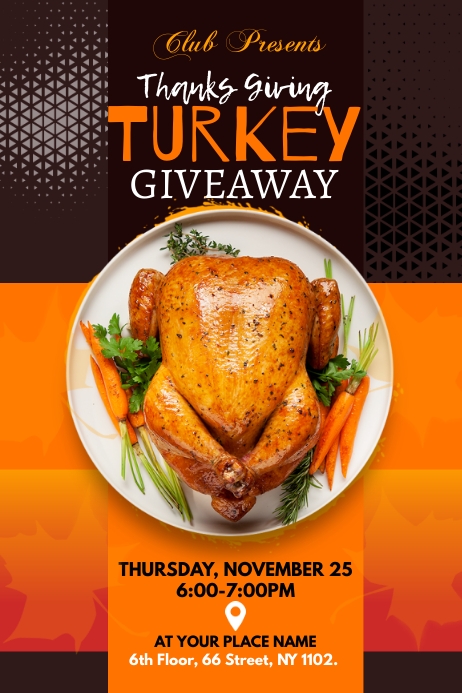 Turkey Party Raffle Thanksgiving turkey giveaway Template | PosterMyWall