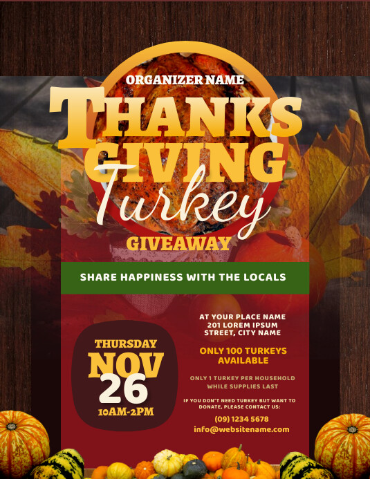Turkey Raffle Ideas Thanksgiving Turkey Giveaway Flyer Template | PosterMyWall