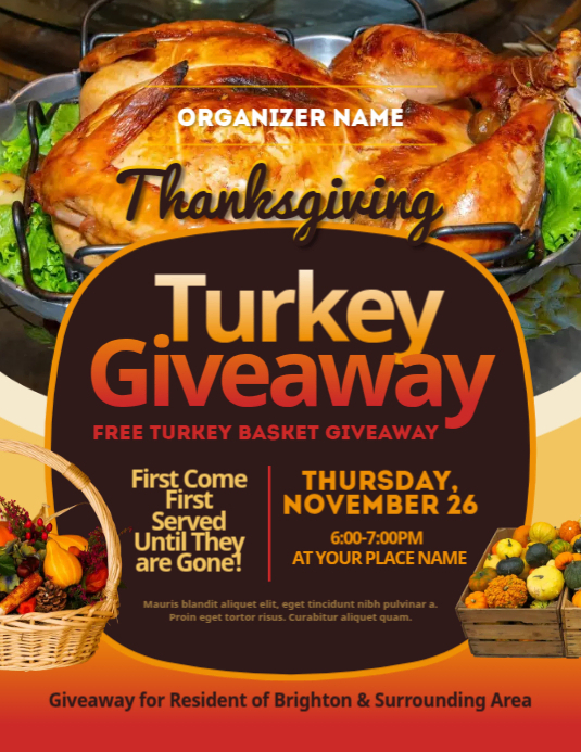 Thanksgiving Turkey Giveaway Flyer Folheto (US Letter) template