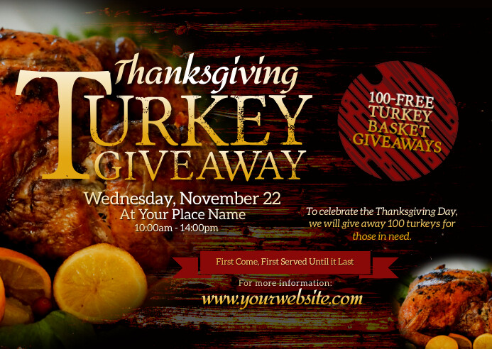 Turkey Party Raffle Thanksgiving Turkey Giveaway Postcard Template | PosterMyWall