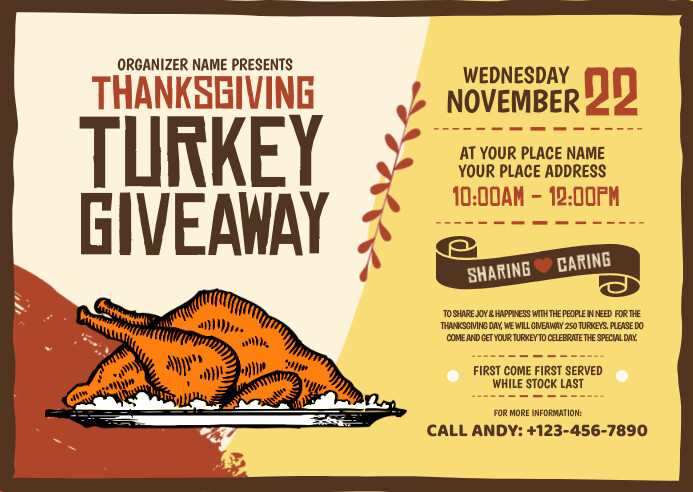 Turkey Raffle Template Thanksgiving Turkey Giveaway Postcard Template | PosterMyWall