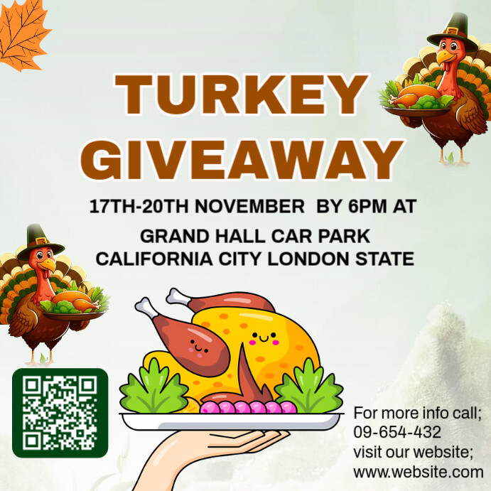 Turkey Raffle Header Thanksgiving Turkey giveaway template design | PosterMyWall