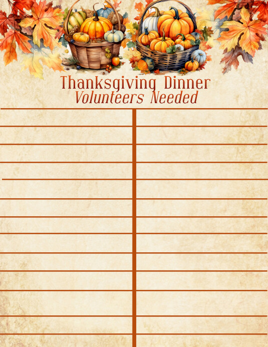 Thanksgiving Volunteer Sign up Sheet Template PosterMyWall