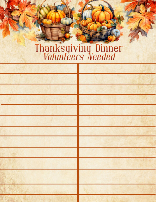 Thanksgiving Volunteer Sign up Sheet Flyer (US Letter) template