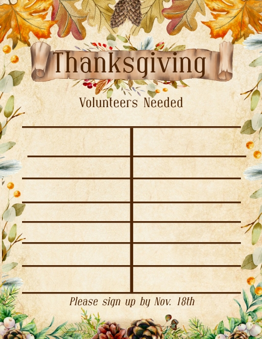 Thanksgiving Volunteers Sign Up Sheet Template PosterMyWall