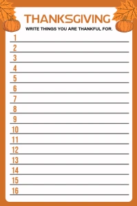 Thanksgiving write sheet template Póster