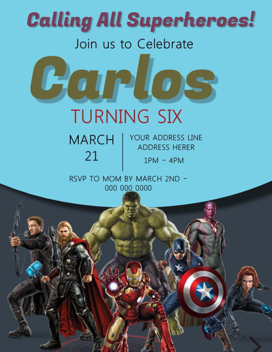 The Avengers Kids Party Invitation Template Postermywall