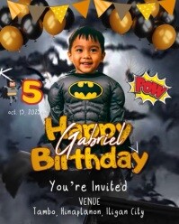 the batman birthday invitation for kids Instagram Portrait template