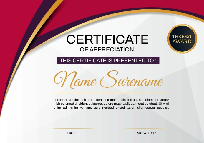 The Best Award Certificate of Appreciation Template PosterMyWall The Best Award Certificate of Appreciation Template PosterMyWall