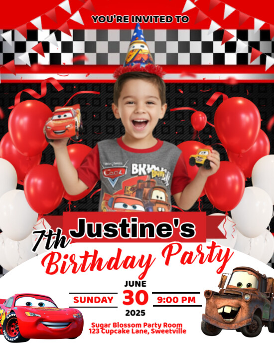 the cars birthday invitation for kids Template | PosterMyWall