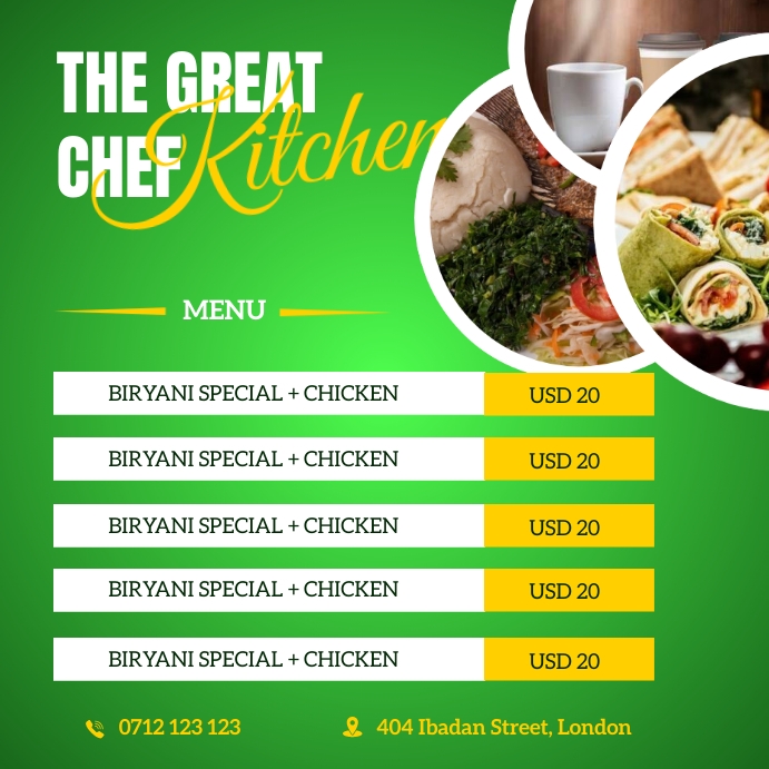 Kitchen Menu Designs The great kitchen menu Template | PosterMyWall
