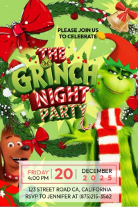 Grøn Grinch Night Party Poster Template