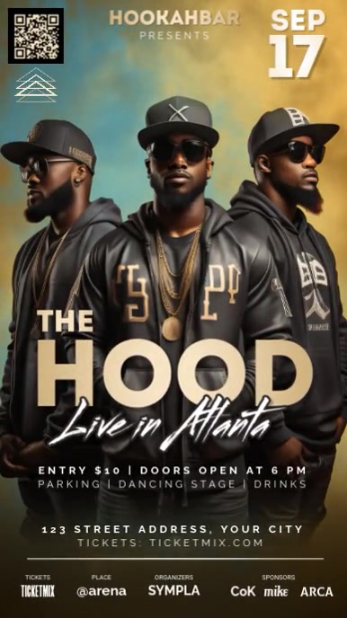 The Hood rap hip-hop concert video flyer Template | PosterMyWall
