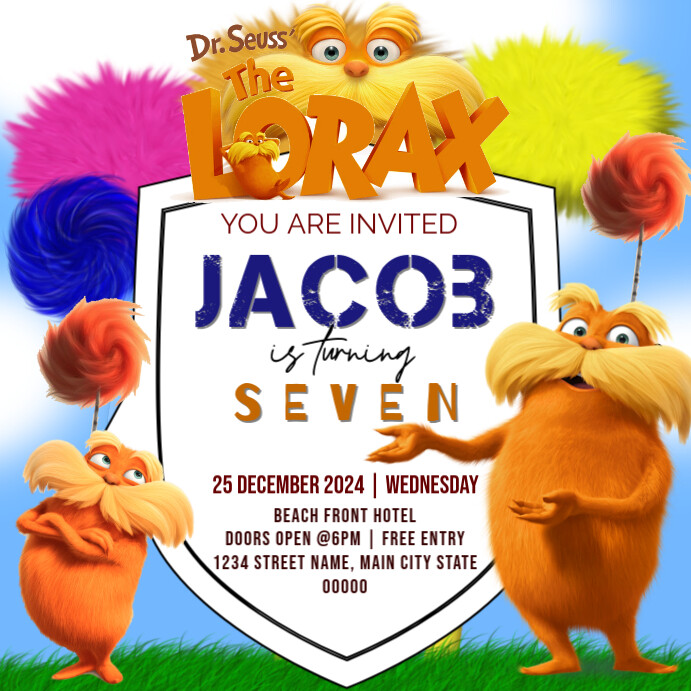 The Lorax Birthday Instagram Post template