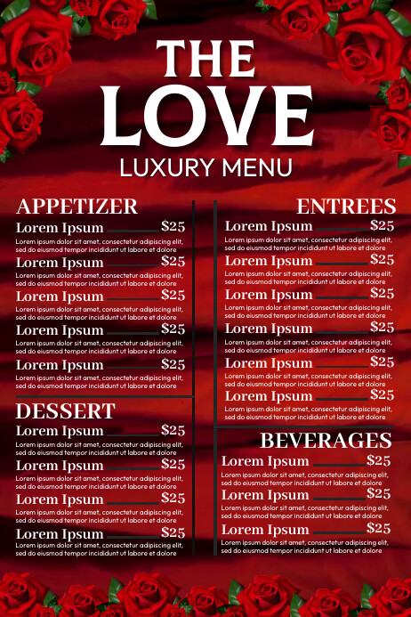 The Love Menu Template | PosterMyWall