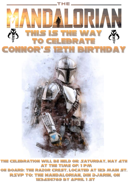 The Mandalorian Birthday Invitation A4 template