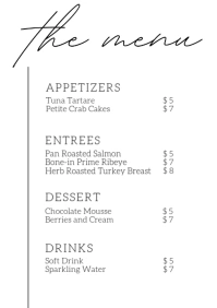 the menu A2 template