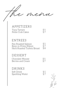 the menu Tabloide template