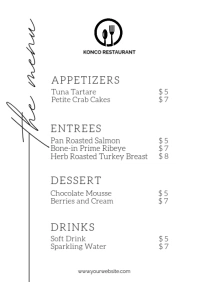 the menu restaurant A2 template