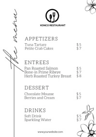the menu restaurant A2 template