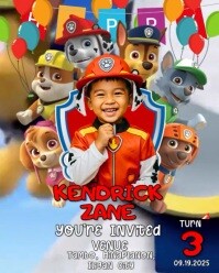 the paw patrol birthday invitation for kids Instagram Portrait template