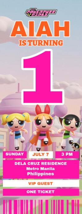 the powerpuff girl Birthday Party Ticket invitation Door Hanger template
