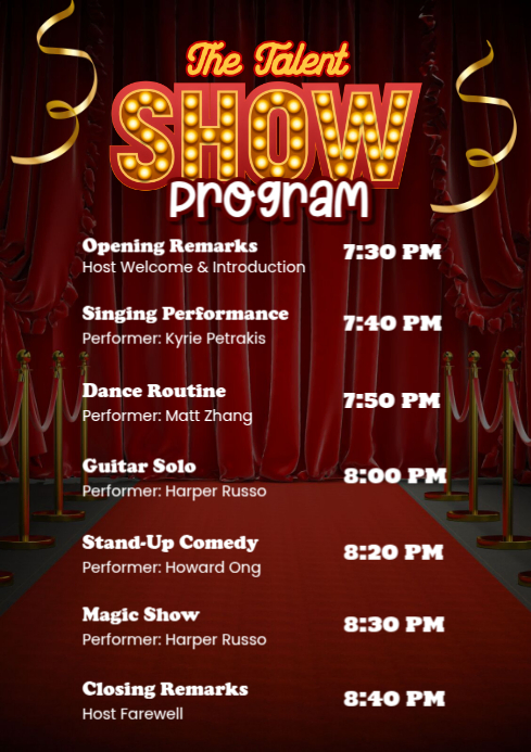 The Talent Show Program Template | PosterMyWall