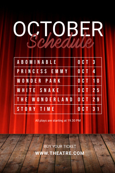 Copy of Theatre Schedule template | PosterMyWall Copy of Theatre Schedule template | PosterMyWall