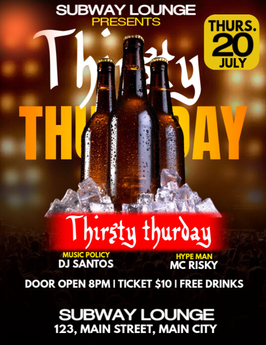 thirsty bar thursday Folheto (US Letter) template