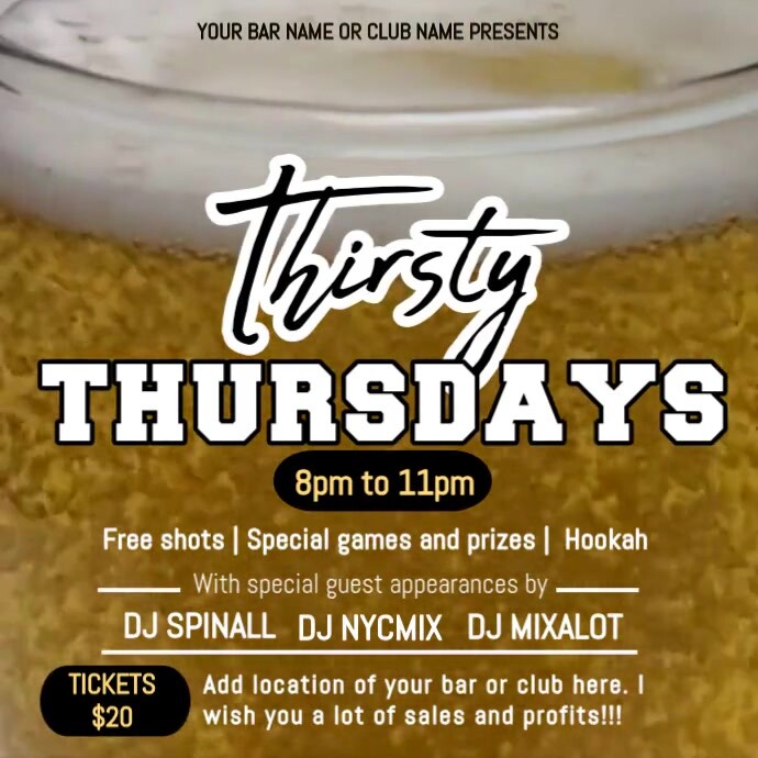 Thursday Bars Fun Thirsty Thursday animation templates for bars | PosterMyWall
