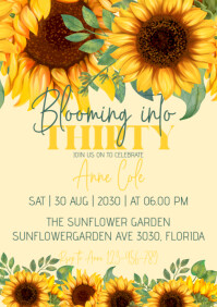Thirty birthday sunflowers invitation A5 template