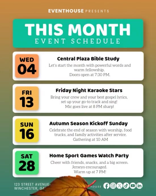 This Month Autumn Event Schedule Animated Instagram Portrait Template