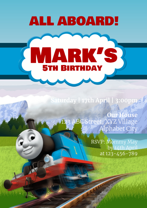 thomas the train birthday invitation template postermywall