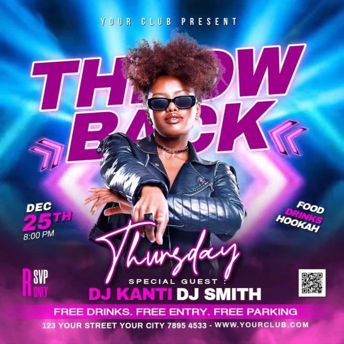 Purple Throwback Party Square Template | PosterMyWall