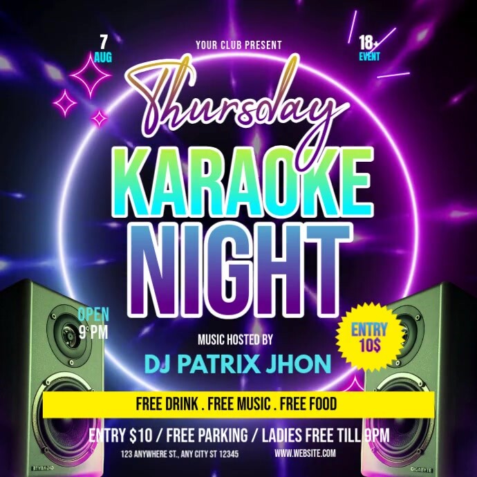Thursday karaoke night Publicação no Instagram template