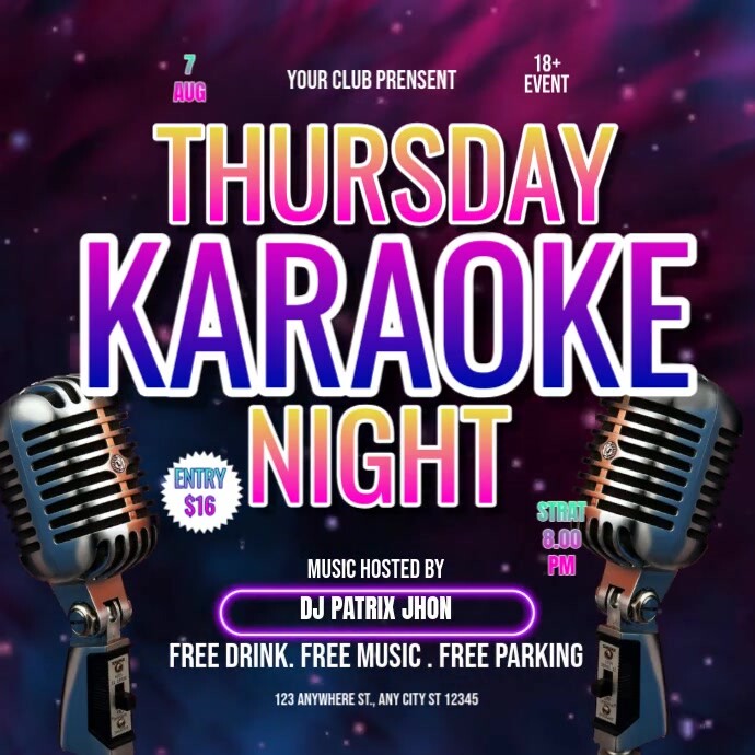 Thursday karaoke night Publicação no Instagram template