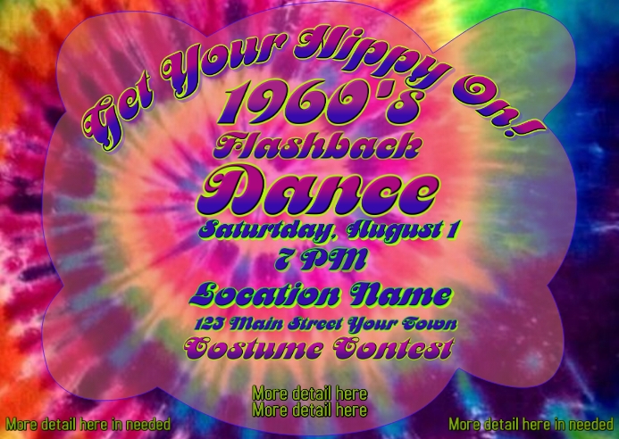 Tie-dye 1960's Postcard Invitation Pocztówka template