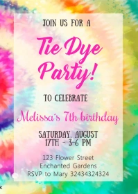 Tie Dye Party Invitation A6 template