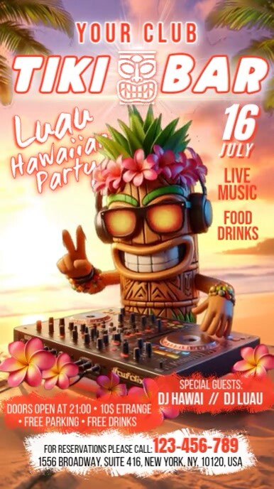 Tiki Bar Hawaiian Luau Digital Display (9:16) template