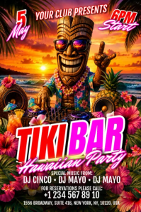 Tiki Bar Hawaiian Luau Party Banner 4' × 6' Video template