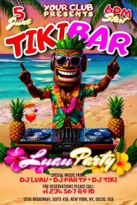 Tiki Bar Hawaiian Luau Party Banner 4' × 6' Video template