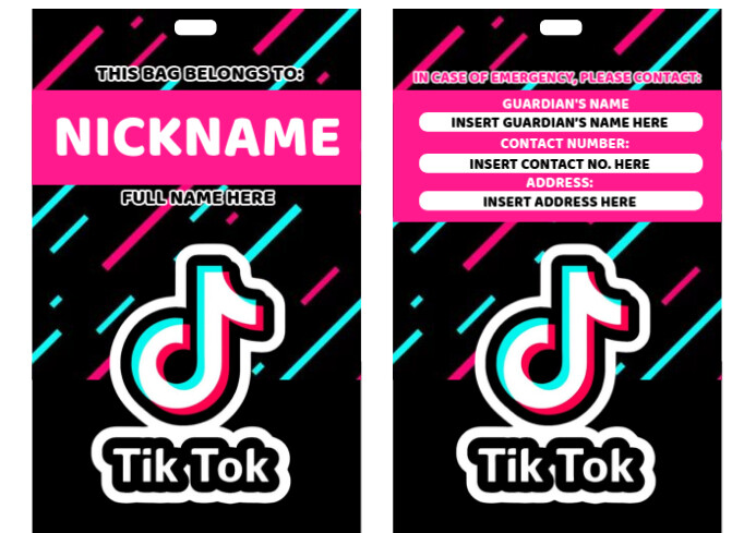 TikTok Bag Tag Template & name tag A4