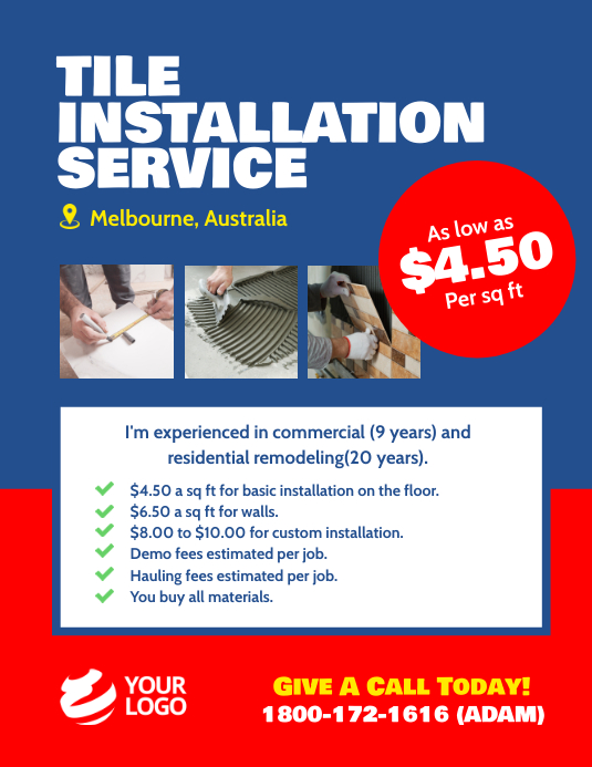 Tile Installation Service Flyer Template | PosterMyWall