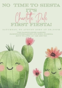 Time for A first siesta cactus birthday invitation A5 template
