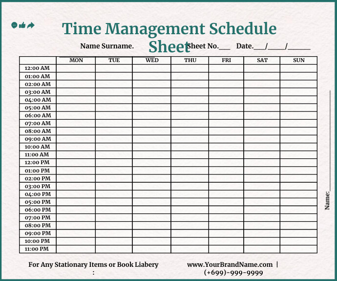 Time Management Schedule Template Medium Rectangle