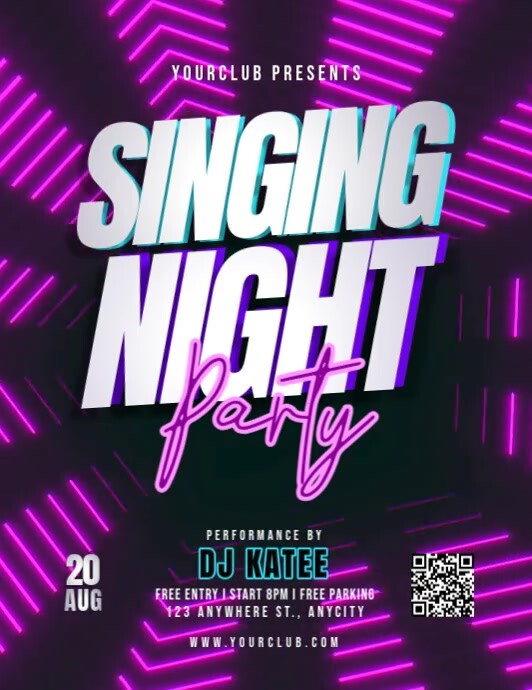 Tipografi Singing Night Party Pamflet (letter As) Рекламная листовка (US Letter) template