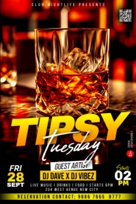 Tipsy tuesday whiskey drink bar party night club event promotion flyer template instagram poster 海报