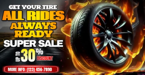สีดำ Tire Sale delt Facebook-billede Template