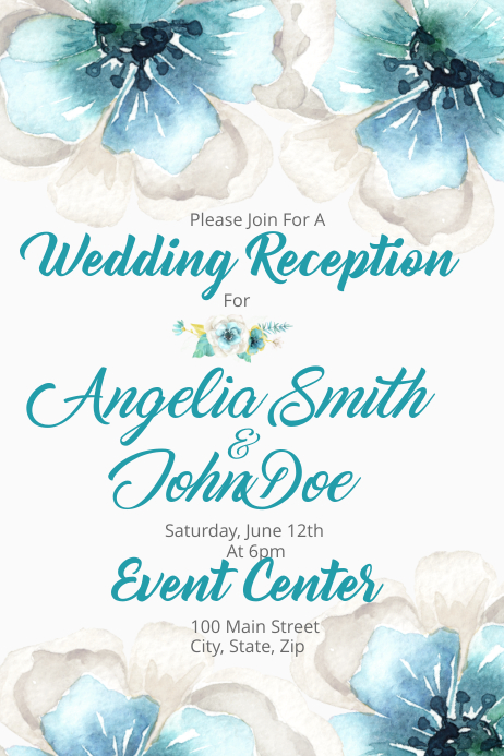 Sample Reception Poster Watercolor Wedding Reception Template | PosterMyWall